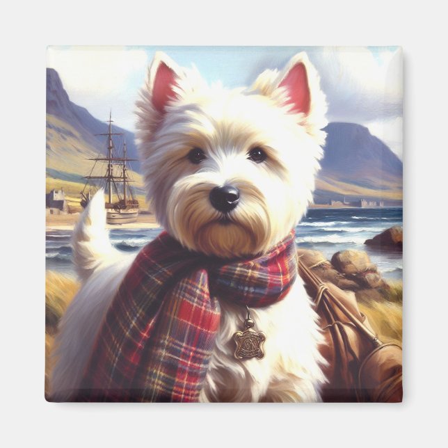 Cute West Highland White Terrier Painting Magnet (Front)