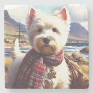 Cute West Highland White Terrier Painting Stone Coaster