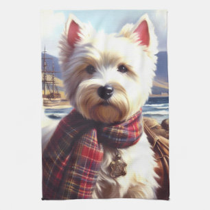 Cute West Highland White Terrier Painting Tea Towel