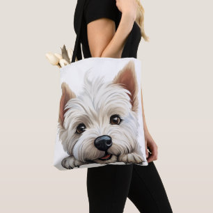 CUTE WEST HIGHLAND WHITE TERRIER PUPPY DOG TOTE BAG