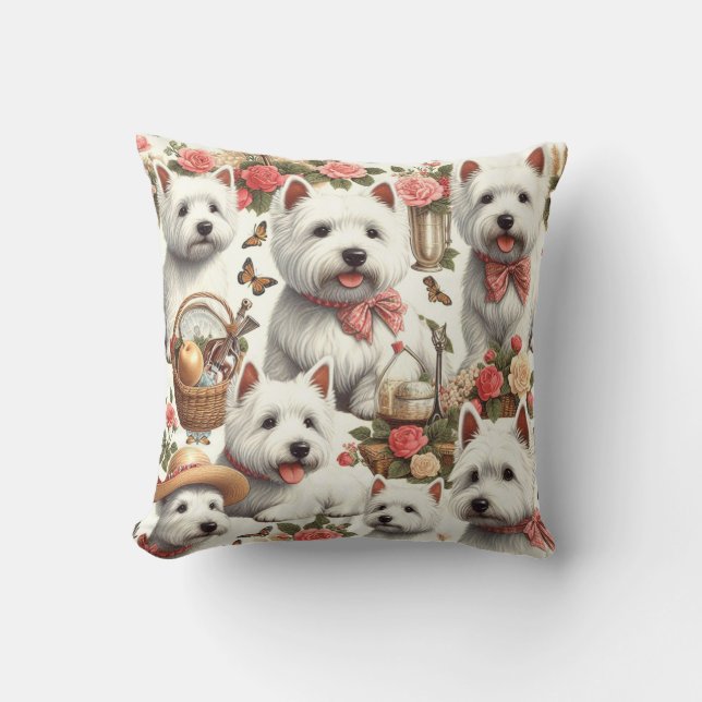 Cute West Highland White Terrier Seamless Cushion (Front)