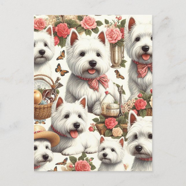 Cute West Highland White Terrier Seamless Postcard (Front)