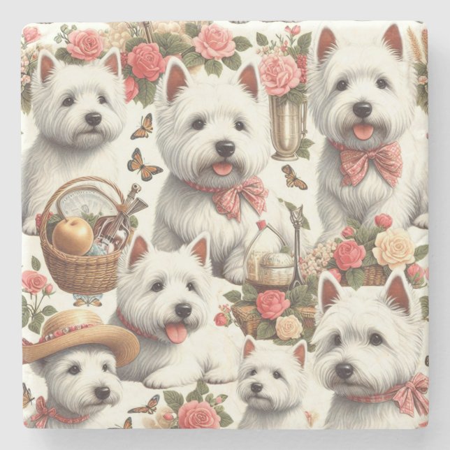 Cute West Highland White Terrier Seamless Stone Coaster (Front)