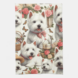 Cute West Highland White Terrier Seamless Tea Towel