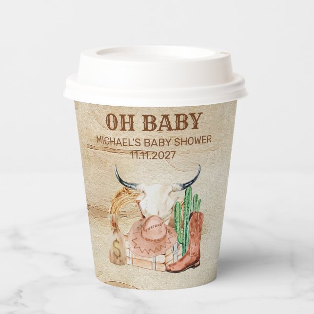 Cute Western Baby Boy Cowboy Theme Paper Cups (Front)