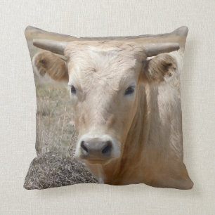 Cute Western Charolais Cow Face Cushion
