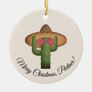 Cute Western Christmas Cactus Custom Ceramic Tree Decoration