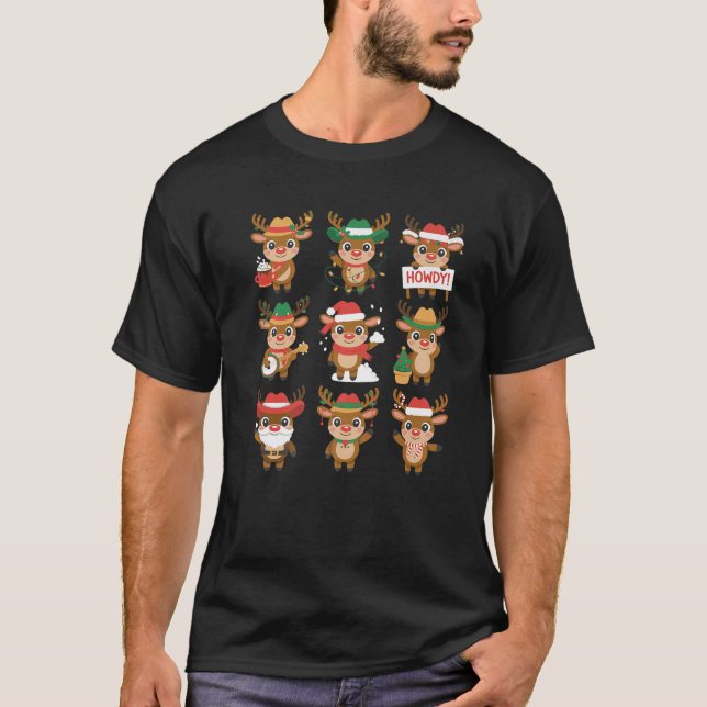 Cute Western Christmas Reindeer Howdy Characters P T-Shirt (Front)