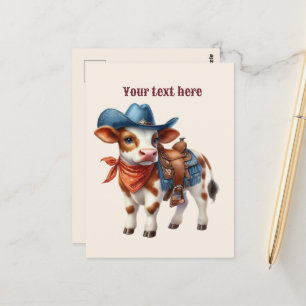 Cute Western cow add message Postcard