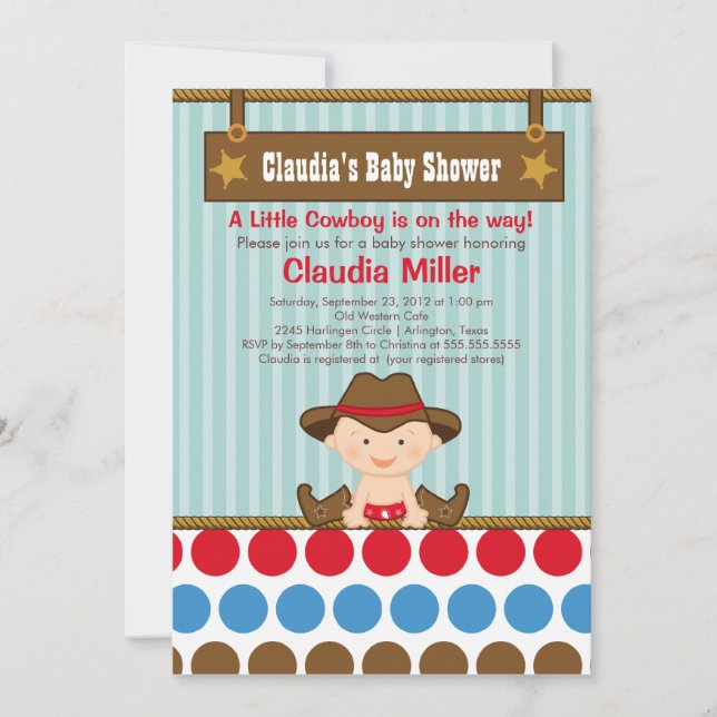 Cute Western Cowboy Baby Shower Invitation (Front)