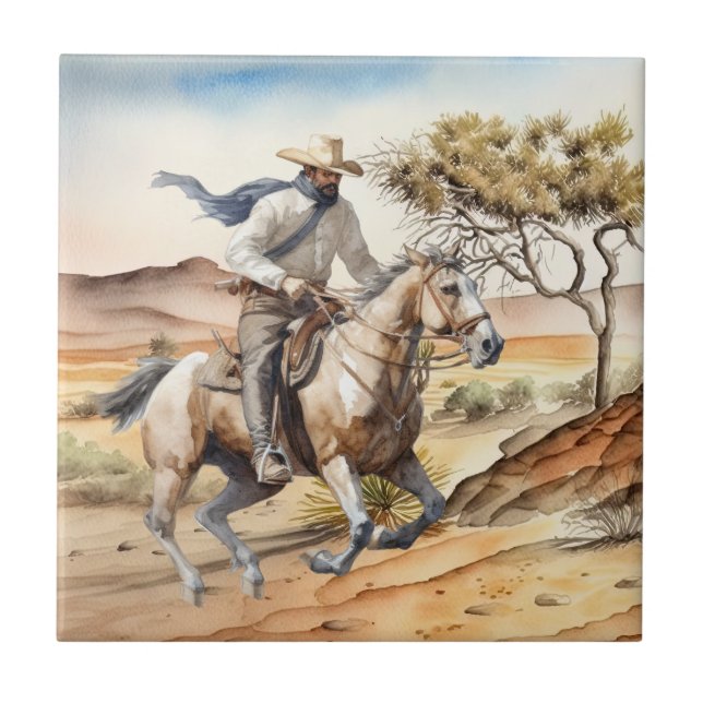 cute Western cowboy desert  Tile (Front)