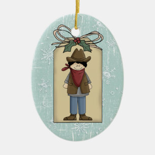 Cute Western Cowboy Gift Tag Keepsake Ceramic Tree Decoration
