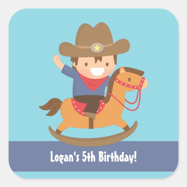 Cute Western Cowboy Kids Birthday Party Square Sticker (Front)