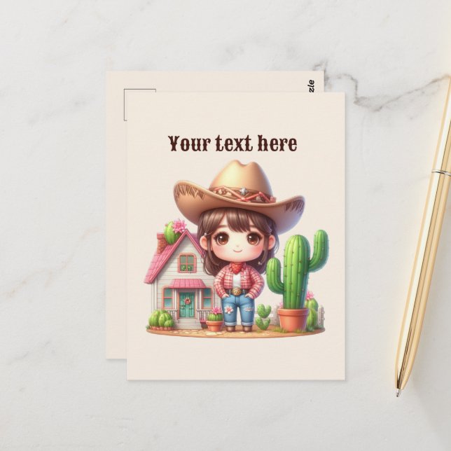 Cute Western Cowgirl add message  Postcard (Front/Back In Situ)