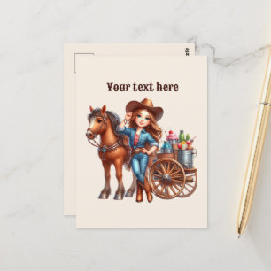 Cute Western Cowgirl add message  Postcard