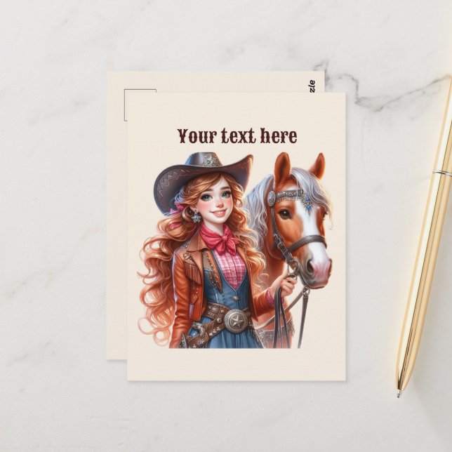 Cute Western Cowgirl add message Postcard (Front/Back In Situ)