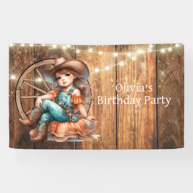 Cute Western Cowgirl Birthday Party Banner (Horizontal)