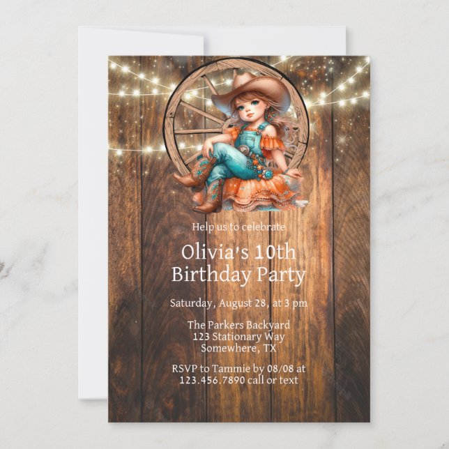 Cute Western Cowgirl Birthday Party Invitation (Front)