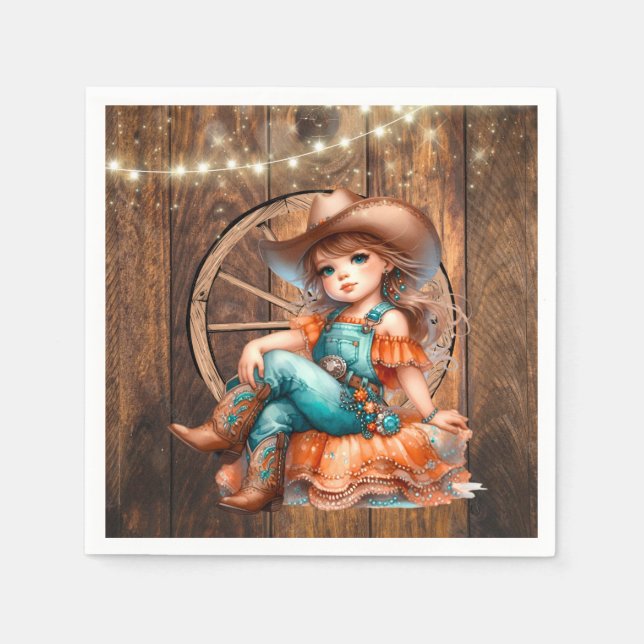Cute Western Cowgirl Birthday Party Napkin (Front)