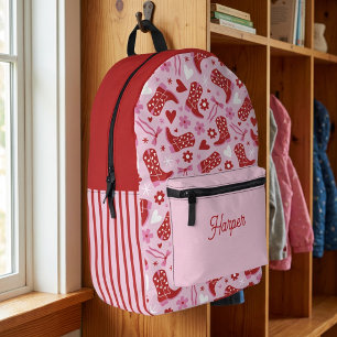 Cute Western Cowgirl Boots & Bows Retro Pink Red Printed Backpack
