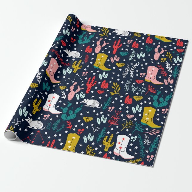 Cute Western Cowgirl Wrapping Paper (Unrolled)