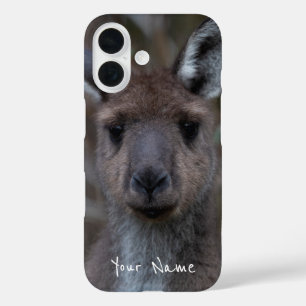 Cute Western Grey Kangaroo Face Close-up Australia iPhone 16 Case