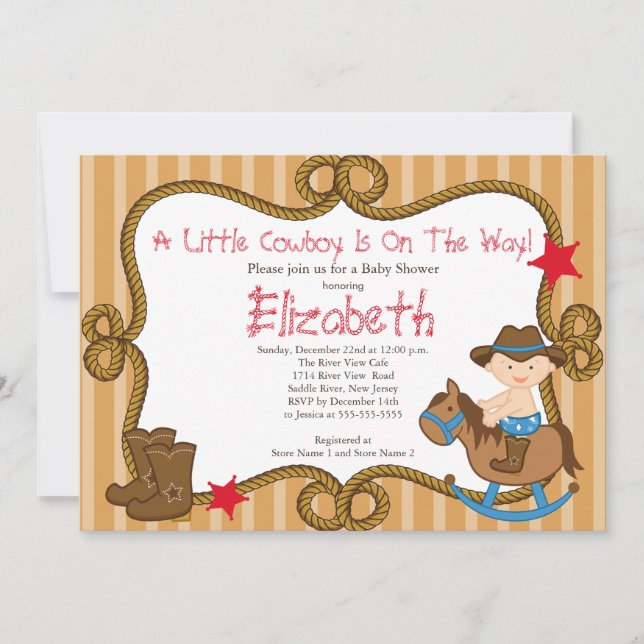 Cute Western Little Cowboy Baby Shower Invitations (Front)