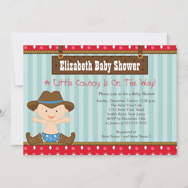 Cute Western Little Cowboy Baby Shower Invitations (Front)