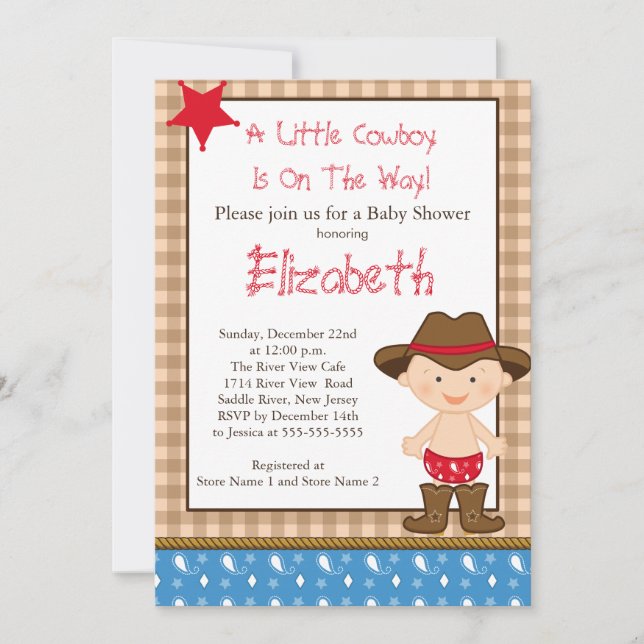 Cute Western Little Cowboy Baby Shower Invitations (Front)