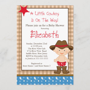 Cute Western Little Cowboy Baby Shower Invitations