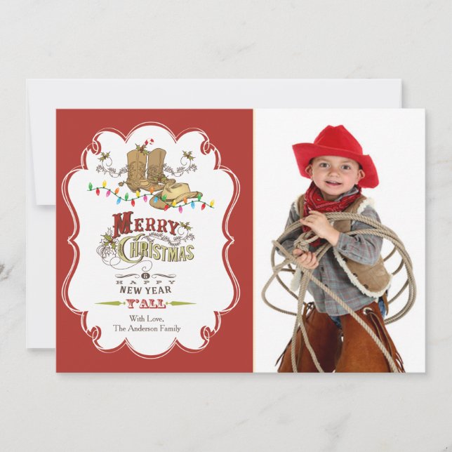 Cute Western Merry Christmas Photo Card (Front)