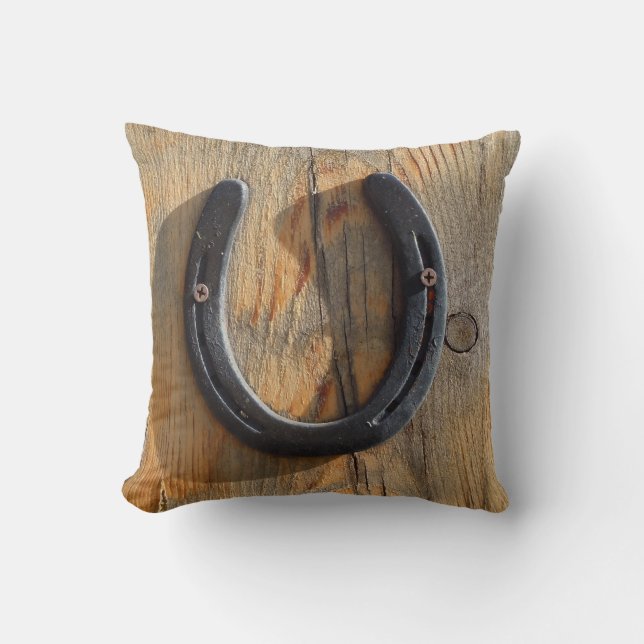Cute Western Rustic Good Luck Horse Horseshoe Cushion (Front)