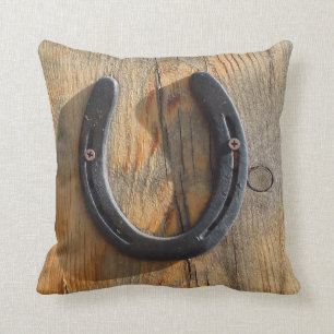 Cute Western Rustic Good Luck Horse Horseshoe Cushion