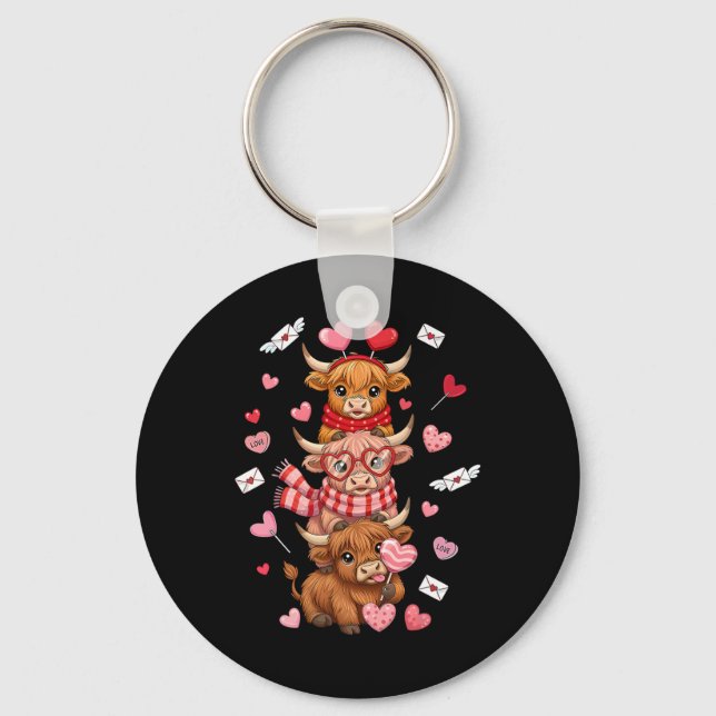 Cute Western Valentine Cows With Hearts  Key Ring (Front)