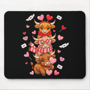 Cute Western Valentine Highland Cows With Hearts Mouse Mat