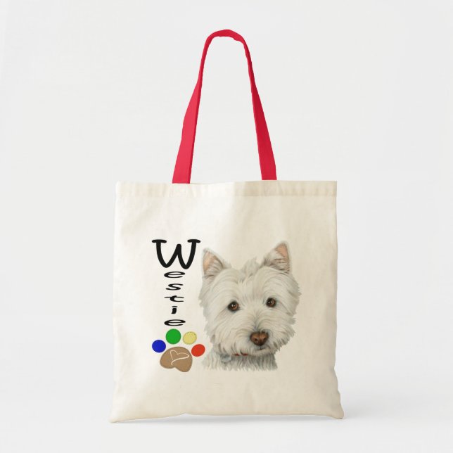 Cute Westie and Paw Print Art gift bag (Front)