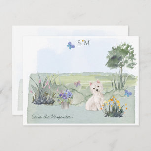 Cute Westie Butterfly Meadow Monogram & Name Card