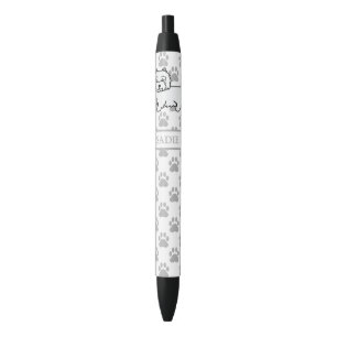 Cute Westie Cartoon Dog With Name And Grey Paws Black Ink Pen