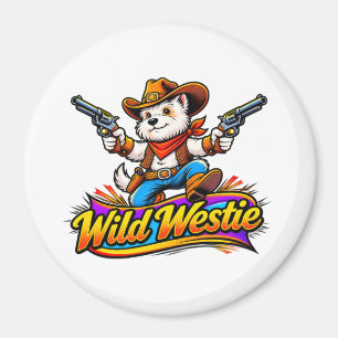 Cute Westie Cowboy Dog Wild West Original Art Magnet