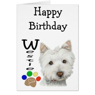 Cute Westie Dog and Paw Art Card
