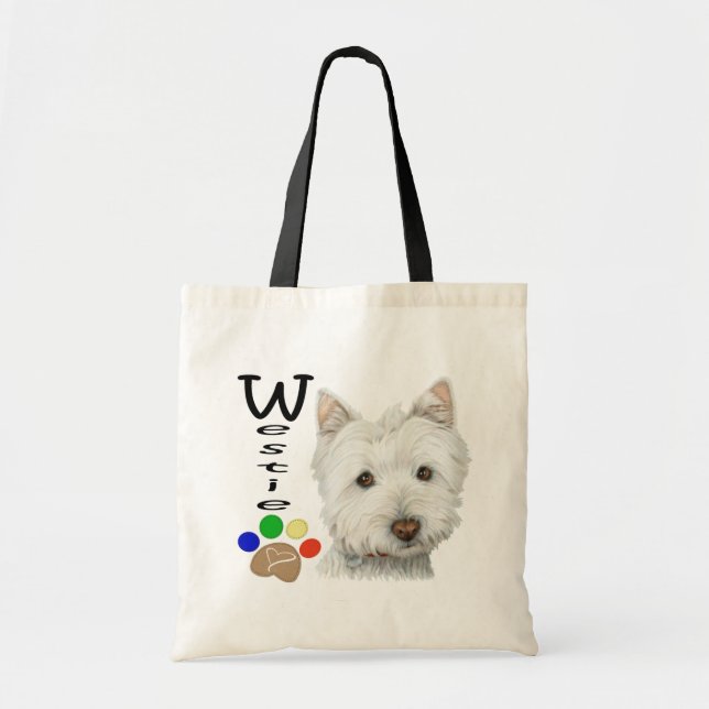 Cute Westie Dog and Paw Art Tote Bag (Front)