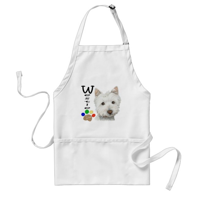 Cute Westie Dog and Paw Print Art Gifts Standard Apron (Front)