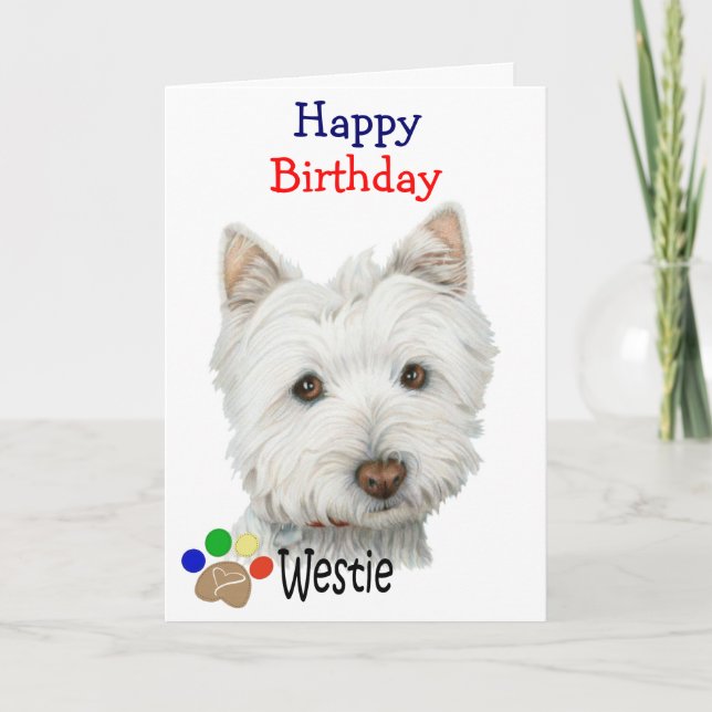 Cute Westie Dog and Paws Art Gifts Card (Front)