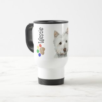 Cute Westie Dog and Paws Art Gifts Travel Mug