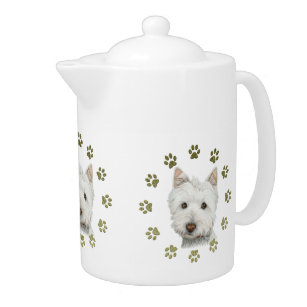 Cute Westie Dog and Paws Teapot
