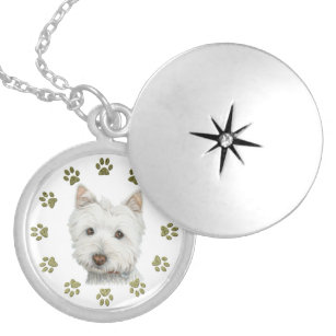 Cute Westie Dog Art and Paws Locket Necklace
