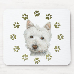 Cute Westie Dog Art and Paws Mouse Mat