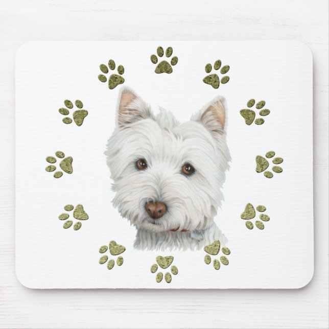 Cute Westie Dog Art and Paws Mouse Mat (Front)