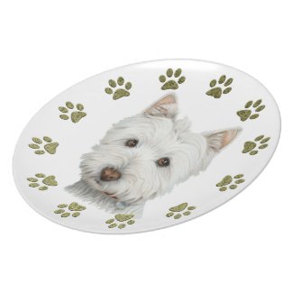 Cute Westie Dog Art and Paws Plate