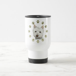 Cute Westie Dog Art and Paws Travel Mug